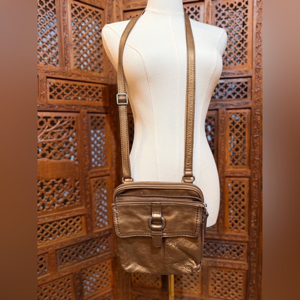 ✨ Vintage Fossil Crossbody Bag – Y2K Bronze Leather ✨